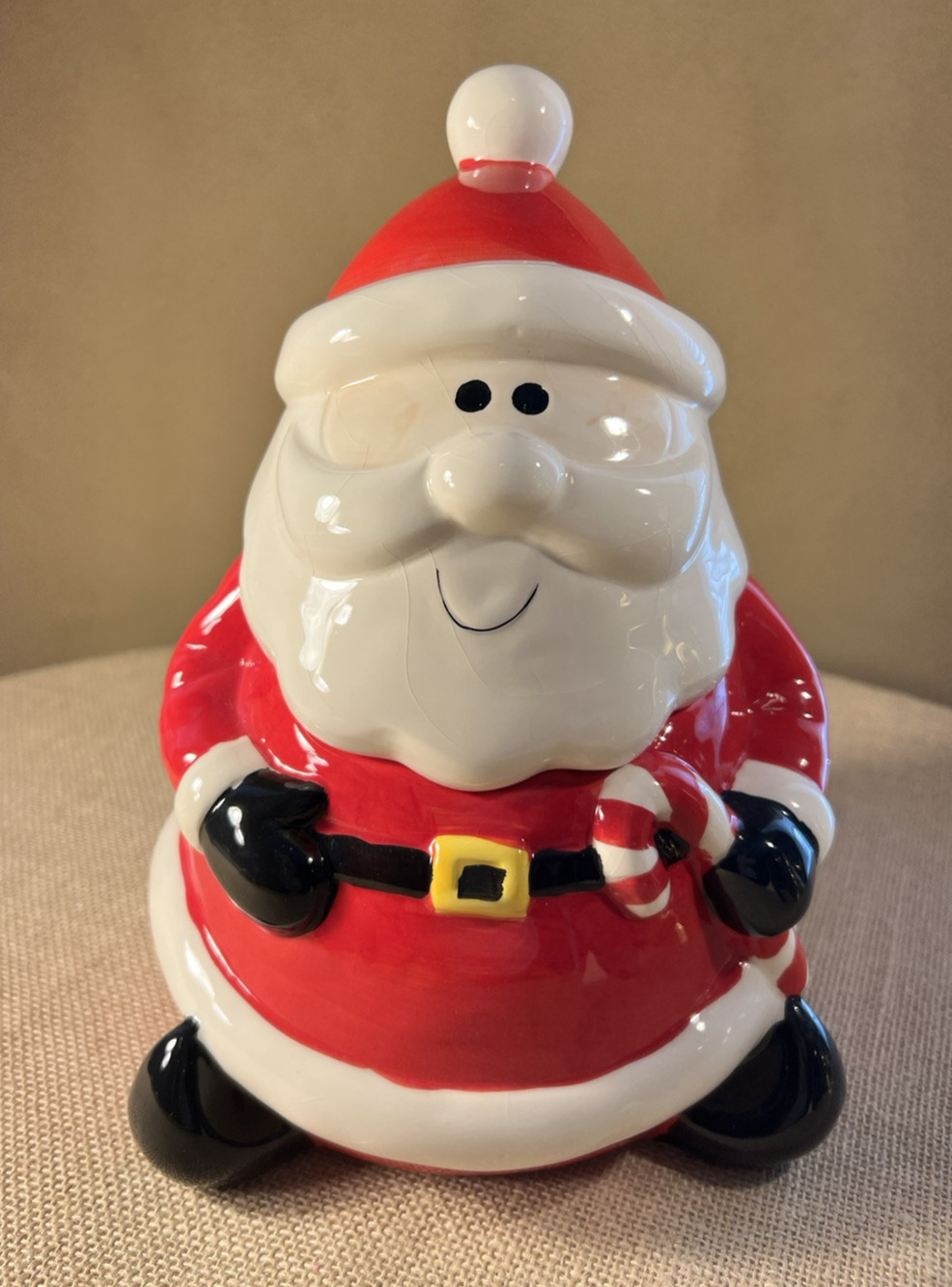 Vintage Ceramic Santa Claus with Peppermint Stick Cookie Jar